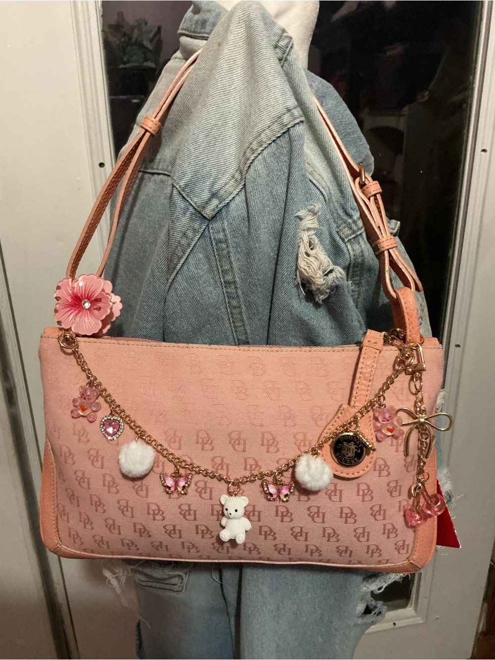 Dooney & Bourke Pink Logo Shoulder Bag with Charm Chain